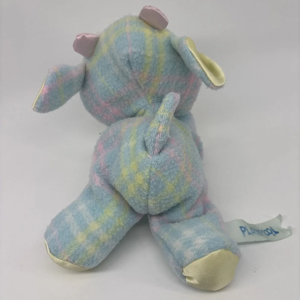 PLAYSKOOL Snuzzles Blankies Cow Plush Pastel Plaid Kawaii CLEAN VTG 80s Satin